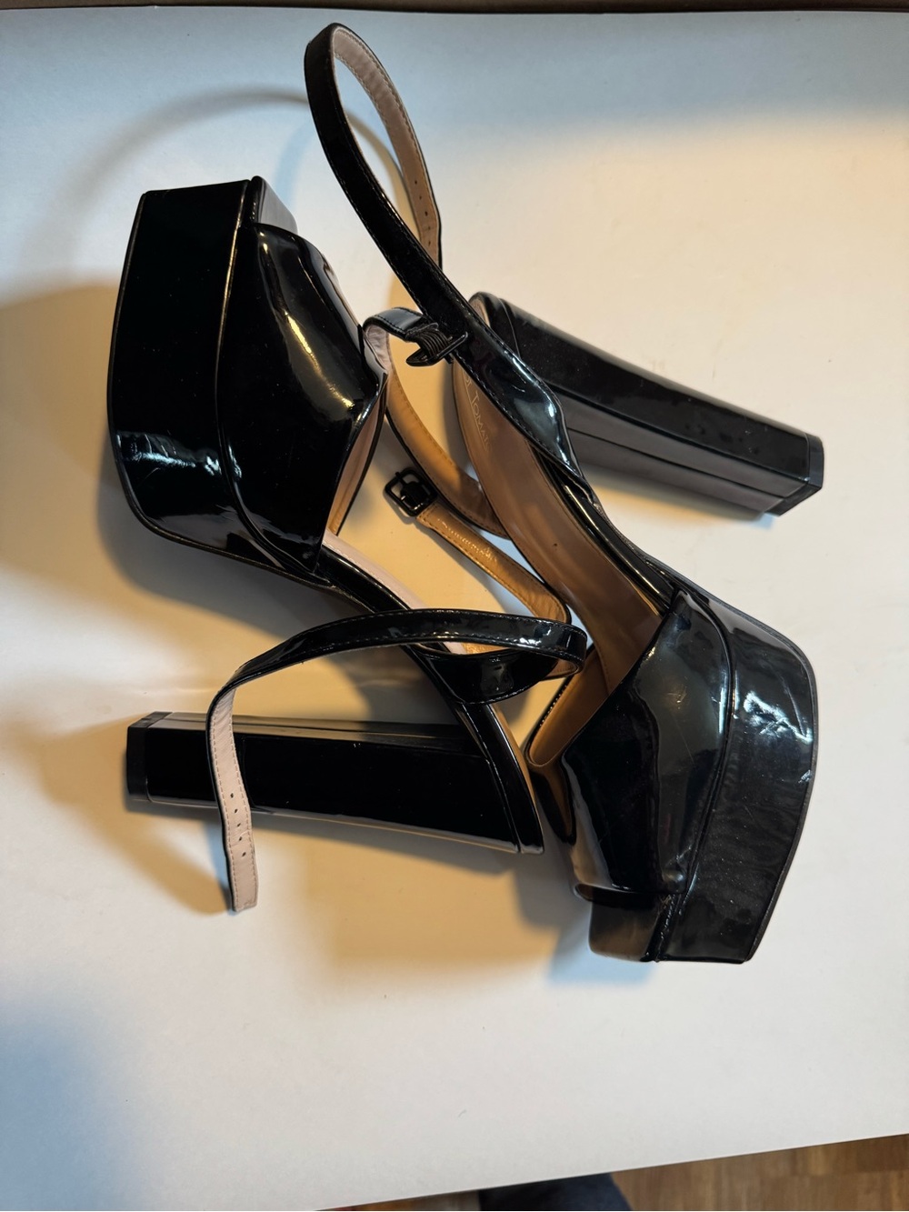 Women's Black Patent Platform Block Heel Sandals